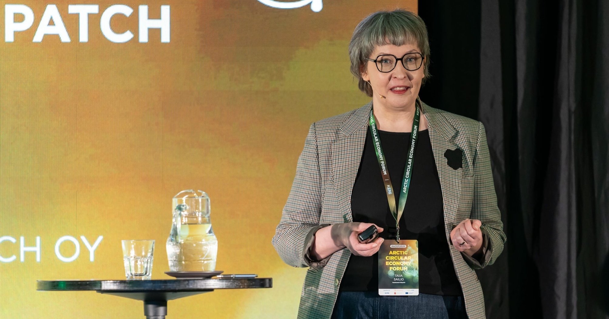 Vaatelaastari FabPatch oy:n toimitusjohtaja Taija Sailio ACEF2026 -forumissa 3.6.2026.