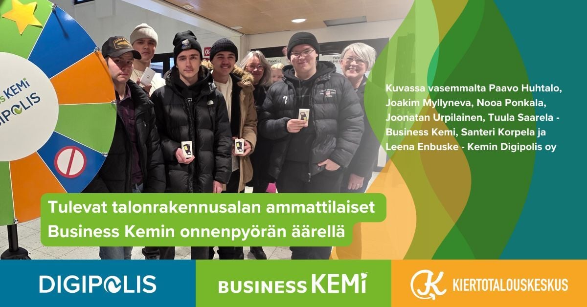 Tulevat talonrakennusalan ammattilaiset Business Kemin onnenpyörän äärellä Mätsis-rekrytointimessuilla 28.1. Kuva: Soile Suvanto Kemin Digipolis oy
