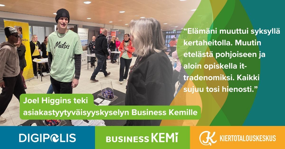 Joel Higgins opiskelee Torniossa it-tradenomiksi. Hänen elämänsä muuttui kertaheitolla; muutto pohjoiseen, omaan kämppään, opinnot. Kaikki on sujunut hienosti. Kuva Soile Suvanto Kemin Digipolis oy