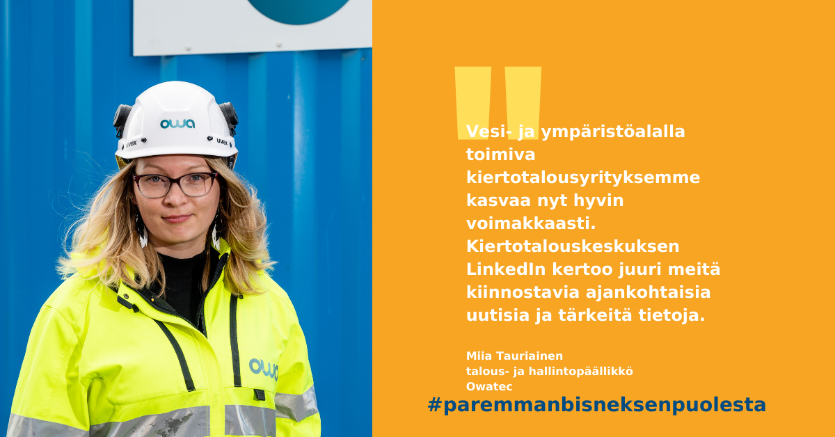 Miia Tauriainen Kiertotalouskeskuksen tuhannes LinkedIn-seuraaja.