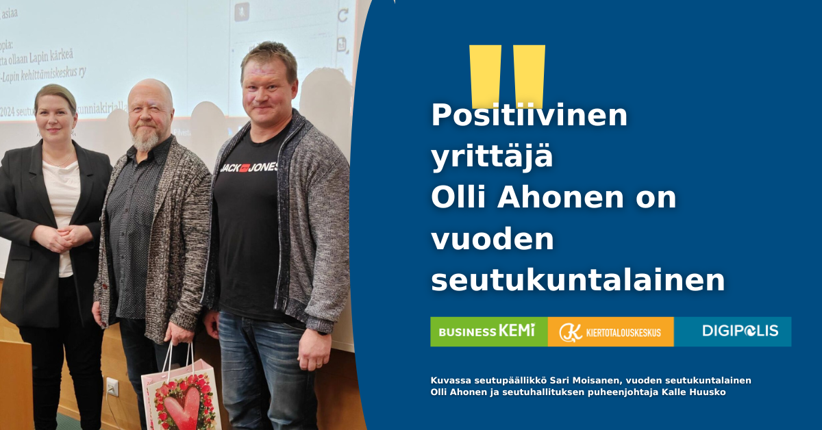 Positiivinen yrittäjä Olli Ahonen on vuoden seutukuntalainen.